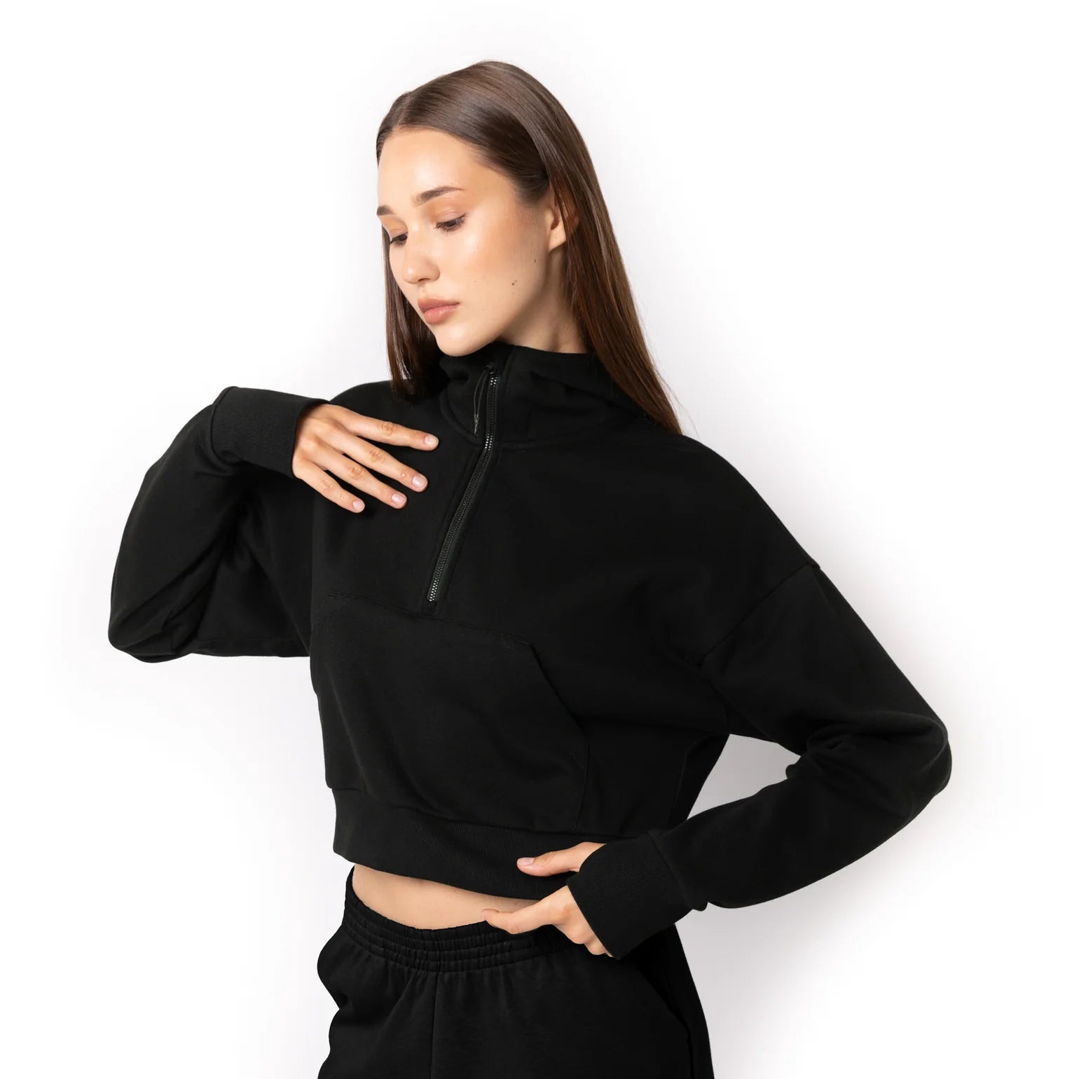 USINE REPENTIGNY CROPPED DROP SHOULDER 1/2 ZIP SCUBA HOODIE