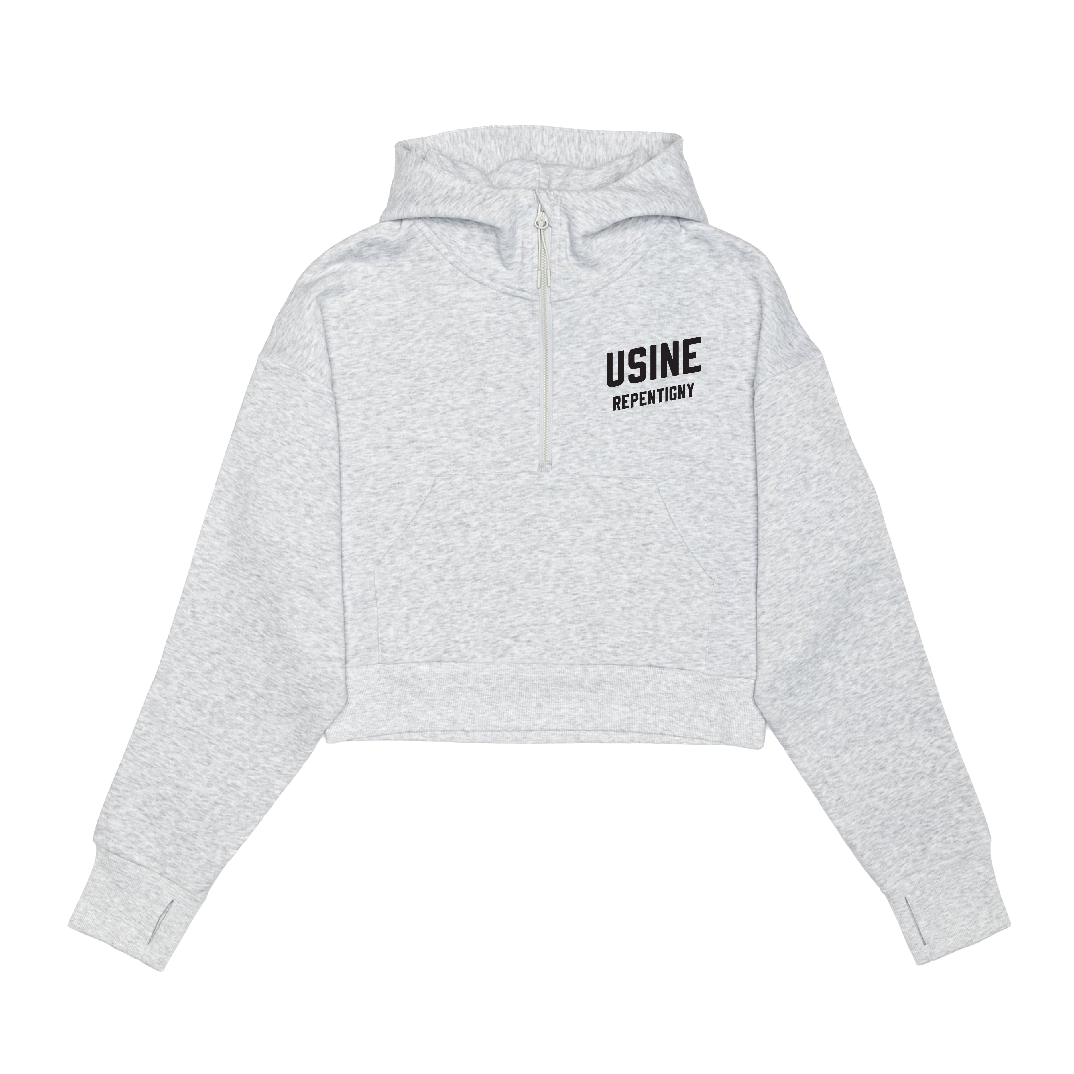 USINE REPENTIGNY CROPPED DROP SHOULDER 1/2 ZIP SCUBA HOODIE