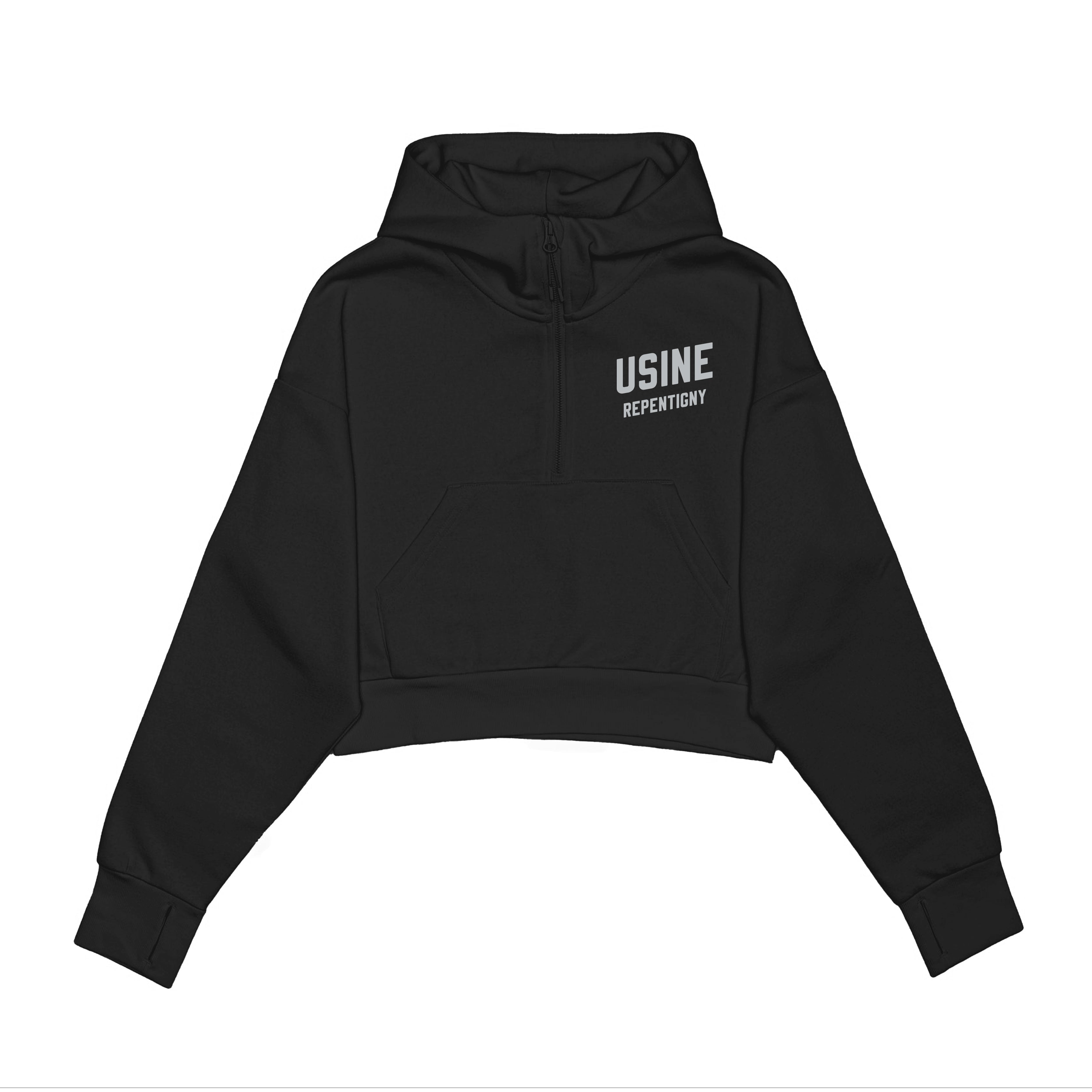 USINE REPENTIGNY CROPPED DROP SHOULDER 1/2 ZIP SCUBA HOODIE